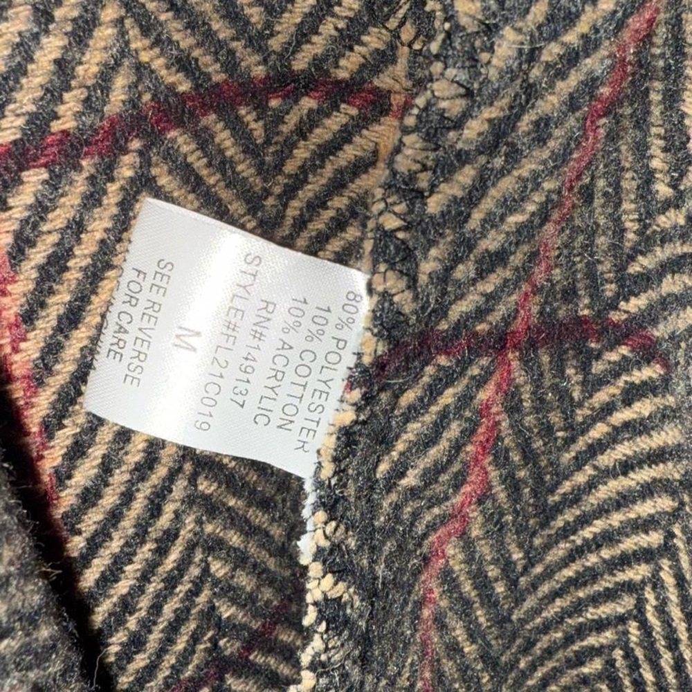Vintage HYFVE Brown Burgundy Black Pattern Herringbone Trench Coat Jacket EUC - Picture 5 of 5